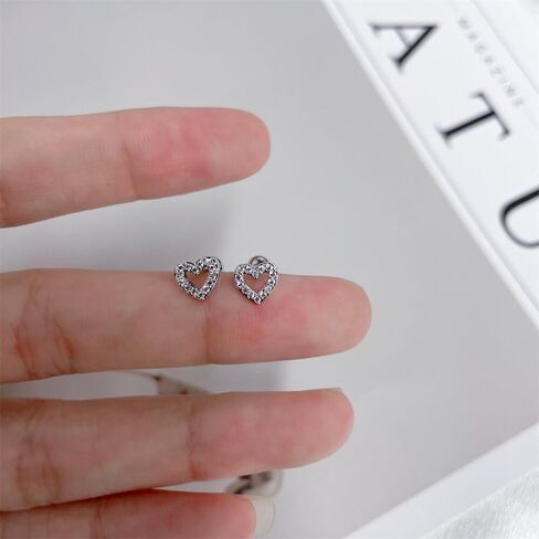 16g Hollow Heart CZ Cartilage Small Stud Earring for Women Cute Minimalist Love Heart Tragus Helix Surgical Stainless Steel Cubic Zirconia Tiny Little Studs Ball Screw Backs Birthday Gift Her in Saudi Arabia