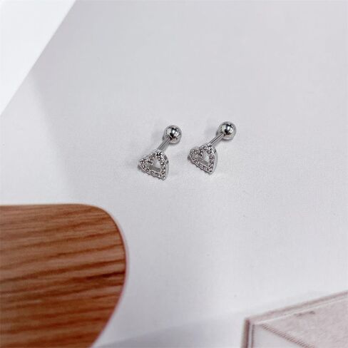 16g Hollow Heart CZ Cartilage Small Stud Earring for Women Cute Minimalist Love Heart Tragus Helix Surgical Stainless Steel Cubic Zirconia Tiny Little Studs Ball Screw Backs Birthday Gift Her in Saudi Arabia