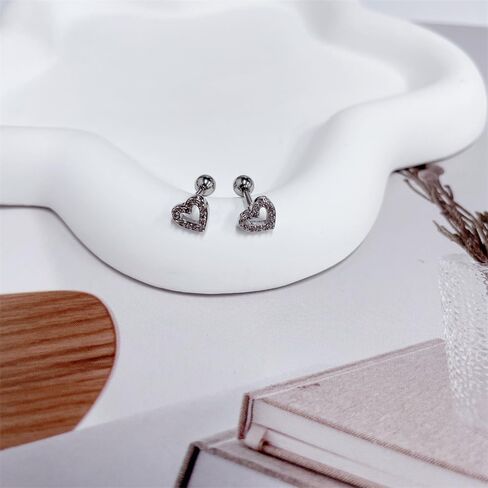 16g Hollow Heart CZ Cartilage Small Stud Earring for Women Cute Minimalist Love Heart Tragus Helix Surgical Stainless Steel Cubic Zirconia Tiny Little Studs Ball Screw Backs Birthday Gift Her in Saudi Arabia