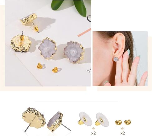 أقراط Nupuyai Druzy كريستال كوارتز الجيود للنساء، أقراط حجرية in Kuwait