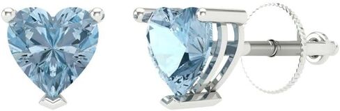 1 ct Brilliant Heart Cut Studs Natural Swiss Blue Topaz 18K White Gold Desginer Affordable Earrings Screw back in Saudi Arabia