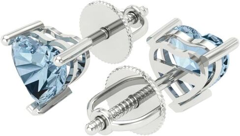 1 ct Brilliant Heart Cut Studs Natural Swiss Blue Topaz 18K White Gold Desginer Affordable Earrings Screw back in Saudi Arabia