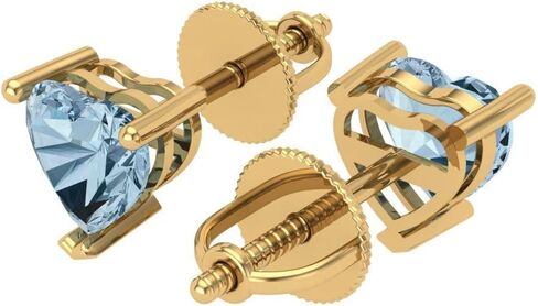 1 ct Brilliant Heart Cut Studs Natural Swiss Blue Topaz 18K White Gold Desginer Affordable Earrings Screw back in Saudi Arabia