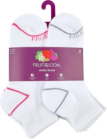 Fruit of the Loom Ankle Socks for Women - 8 Pairs, Arch Support, Soft Cushioned, Breathable Athletic Quarter Socks Size 4-10 in Saudi Arabia