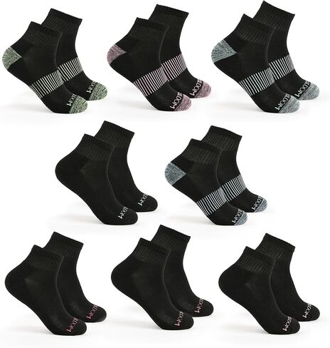 جوارب Fruit of the Loom للكاحل للنساء - 8 أزواج، دعم للقوس، مبطنة ناعمة، جوارب رياضية ربع سنوية قابلة للتنفس مقاس 4-10 in Kuwait