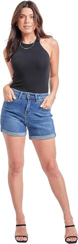 Women's Vintage High Rise Rolled Cuff Shorts with Lycra in Kuwait