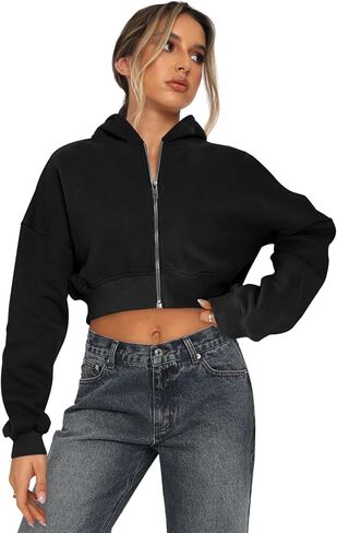 Womens Cropped Zip Up Hoodies Oversized Fleece Sweatshirts Casual Hooded Jackets Trendy Y2K Clothes in Saudi Arabia