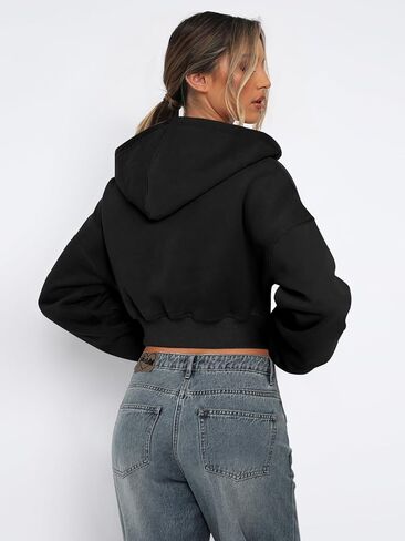 Womens Cropped Zip Up Hoodies Oversized Fleece Sweatshirts Casual Hooded Jackets Trendy Y2K Clothes in Saudi Arabia