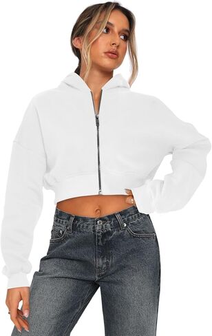 Womens Cropped Zip Up Hoodies Oversized Fleece Sweatshirts Casual Hooded Jackets Trendy Y2K Clothes in Saudi Arabia