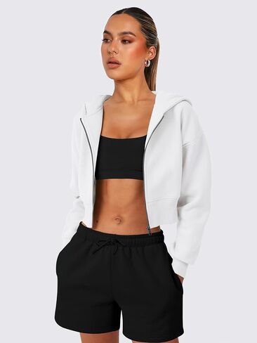 Womens Cropped Zip Up Hoodies Oversized Fleece Sweatshirts Casual Hooded Jackets Trendy Y2K Clothes in Saudi Arabia
