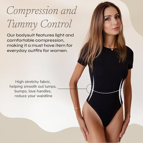 QUINTESSENCE Tshirt Bodysuit For Women Round Neck Short Sleeve T Shirts Bodysuit Shapewear T Shirt Ultra Soft in Saudi Arabia