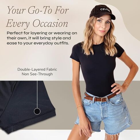 QUINTESSENCE Tshirt Bodysuit For Women Round Neck Short Sleeve T Shirts Bodysuit Shapewear T Shirt Ultra Soft in Saudi Arabia