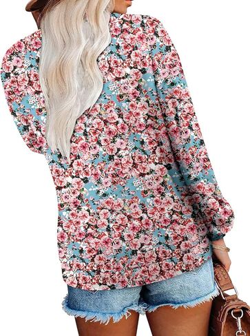 ONLYSHE Women's Blouses with Long Sleeves V Neck Loose Fit Casual Pullover Tunic Tops in Kuwait