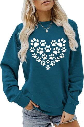 Womens Dog Mom Sweatshirts Cute Dog Paw Print Heart Graphic Long Sleeve Crewneck Casual Tee Tops in Saudi Arabia