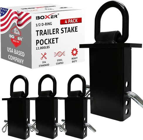 Boxer Heavy Duty Stake Pocket Tie Down Accessories - ½" D Ring with Hitch Pin - for Flatbed Trucks and Utility Trailers 4 Pack in Saudi Arabia