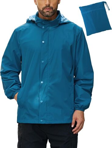 COOFANDY Men's Rain Jacket Waterproof Packable Raincoat Lightweight Rain Shell Hood Travel Golf Hiking Cycling Zip Pockets in Saudi Arabia