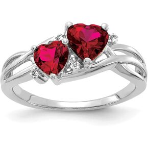 Lex & Lu 10k White Gold Lab Created Ruby and Diamond Double Heart Ring