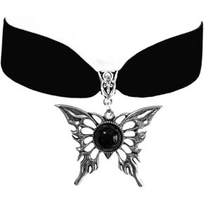 Gothic Velvet Butterfly Pendant Necklace,Vintage Victorian Choker Necklace Punk Cameo Glass Pendant Necklace Animal Insect Butterfly Wings Pendant Necklace Mystic Witch Halloween Jewelry Gift for Women