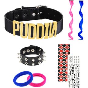 LAKIYOYO Puddin Choker Necklace Bracelet for Women Leather Choker Necklace for Women Halloween Cosplay Costume Jewelry Set
