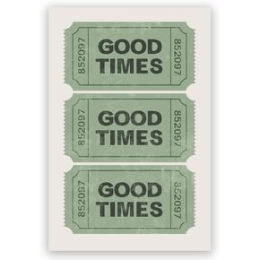 Limitronix Good Times Ticket Print,Preppy Girly Bathroom Decor Posters,Trendy Retro Canvas Wall Art,Vintage Funky Apartment Home Bedroom Living Room Decor Green 8x12inch Unframed