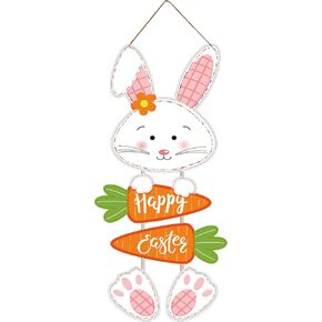 Easter Decorations Rabbit Sign Hanging Wall Decor Bunny Carrot Happy Easter Door Signs with Ropes Decorative Easter Theme Sign Plaque Hanger for Easter Home Wall Door Indoor Outdoor Spring Decoration