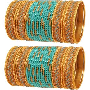 Touchstone Indian Bollywood Glamorous Fashion Wrist Enhancing Shimmering Golden Glitters Textured Color Designer Jewelry Bracelets Bangle Chura. Set of 48 in Gold Tone for Women.