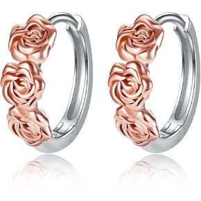 Rose Earrings Sterling Silver 925 Rose Flower Hoop Earring Pink Floral Huggie Earrings Jewelry Gifts For Female Lover