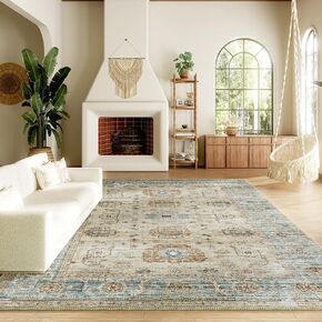 HOMBYS 10x14ft خمر منطقة ميدالية الأزهار البساط لغرفة المعيشة غرفة نوم، سجادة أرضية بوهو كبيرة لغرفة الطعام في الأماكن المغلقة، ديكو المنزل التقليدي، المشمش، آلة قابل للغسل