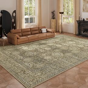 HOMBYS 10x14ft Vintage Floral Medallion Area Rug for Living Room Bedroom, Large Boho Floor Carpet for Indoor Dining Room, Traditional Home Deco, Apricot, Machine Washable