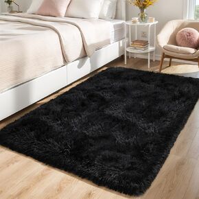 Soft Area Rugs for Bedroom Living Room, Modern Shag Rug Fluffy Carpets, Abstract Plush Fuzzy Bedside Rug, Aesthetic Indoor Floor Rug for Kids Girls Dorm Room Home Decor, Black 2x3 Feet