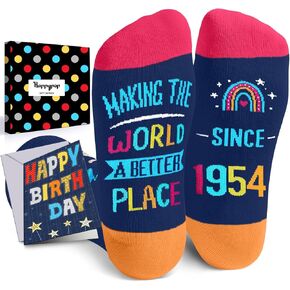 HAPPYPOP 65TH 70TH Birthday Gifts For Men Women - 65 70 Year Old Birthday Gifts Socks With Greeting Card