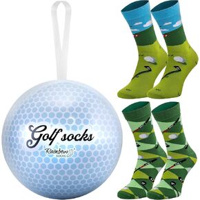 Rainbow Socks – Golf Ball With Golf Socks Inside – A Gift For Golf Fans, Prestigious Sport, Elegance – 2 Pairs