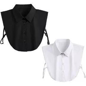 Half-Shirt Blouse Fake Collars, Detachable Dicky Collar Faux Collar for Women and Girls (2 Pieces, Black White)