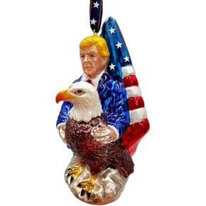 Exclusive Premium President Trump Glass Christmas Ornament, American Bald Eagle MAGA Tree Decor