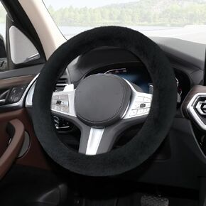 Fluffy Car Steering Wheel Cover, Soft Steering Wheel Cover, Non-Slip Steering Wheel Cover, Car Interior Accessories Steering Wheel Protector Universal Fit for 14.5" to 15" Steering Wheels (Black)