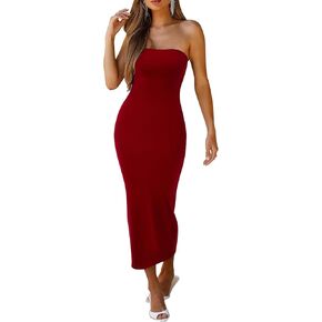 فستان MOOSLOVER نسائي طويل مثير بدون حمالات وحزام سباغيتي مضلع طويل Bodycon سهل الكوكتيل