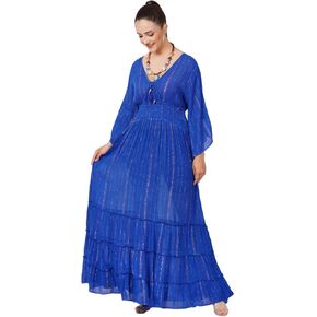 Wevez Women's Lurex Full Length Maxi Bell Sleeve Formal Long Dress