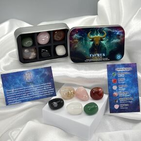 Gemini Zodiac Healing Crystal Gift Set: 6 Tumbled Gemstone Astrological Pocket Tin Collection with Horoscope Guide Card