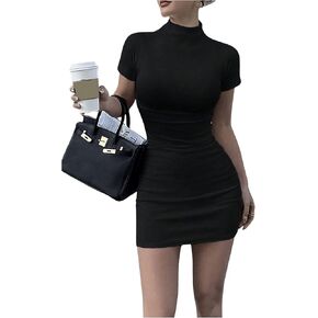 Milumia Women's Mock Neck Short Sleeve Bodycon Mini Dress Casual Pencil Dresses