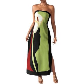 SOLY HUX Women's Color Block Tube Dress Split Hem Strapless Sleeveless Summer Long Dresses