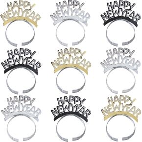 9Pcs Glitter Happy New Year Headband New Year Party Decorations Photo Props New year Eve Christmas Hair Hoop Accessories