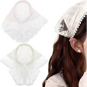 2 PACK Hair Scarf Headband for Women, Lace Hair Bandana, Non-Slip Hair Bandanas for Women, Soft Head Coverings Boho Triangle Bandana Turban for Hair Styling