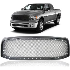 Front Grille Compatible with Dodge Ram 1500 2006-2008 Rust-Proof Outer Frame Iron Mesh Grill Replacement Ram 1500 Grill (Gloss Black)