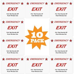 CORNERIA 10 Pack 3X4" Car Vehicle School Bus Train Red Hanle Emergency Exit Notice Warning Caution Signs Decal Sticker-Pull Red Handle Up,Push Window Out