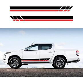 Racing Stripes Car Decals Sport Style Striped Checkered Body Sides Decals Graphic Waterproof Vinyl Racing Stripes Door Hood Decals Trim Accessories for Pickup SUVs (Style B Black+red)