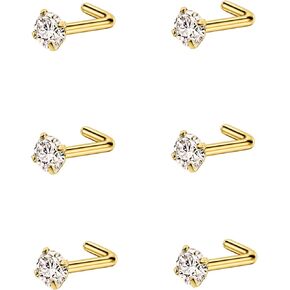 FANSING Nose Studs for Women Men L Shaped Nose Rings Surgical Steel Nostril Piercing Jewelry with Cubic Zirconia End