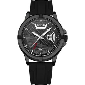 Fashion Analog Watch for Men, Waterproof Quartz Watch with Silicone Band, Unique Design Mens Military Army Sports Calendar Date Big Large Face Wrist Watch