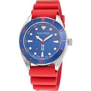 Nautica N83 Men's NAPFWS220 N83 Finn World Silver-Tone/Blue/Red Silicone Strap Watch