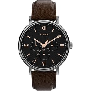 Timex Men's Southview 41mm Watch - Brown Strap Black Dial Silver-Tone Case