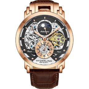 Stuhrling Orignal Mens Watch Automatic Watch Skeleton Watches for Men - Leather Luxury Dress Watch - Mechanical Watch Stainless Steel Case Self Winding Analog Watch for Men